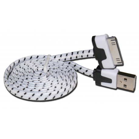 Кабель PALMEXX USB Apple iPhone 4 / iPad2 в переплёте плоский /белый-черный/