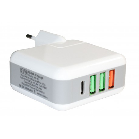 Зарядное устройство Qualcomm Quick Charge 3.0 3*USB+TypeC (25W)