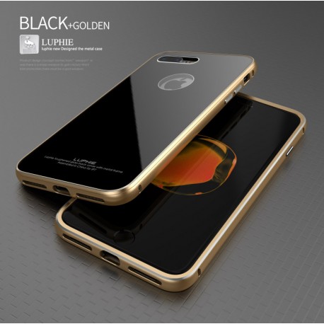 Чехол LUPHIE для IPHONE7 CIRCLE ARC TOUGHENED GLASS BACK / черный+золото