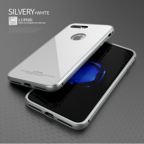 Чехол LUPHIE для IPHONE7 CIRCLE ARC TOUGHENED GLASS BACK / белый+серебро