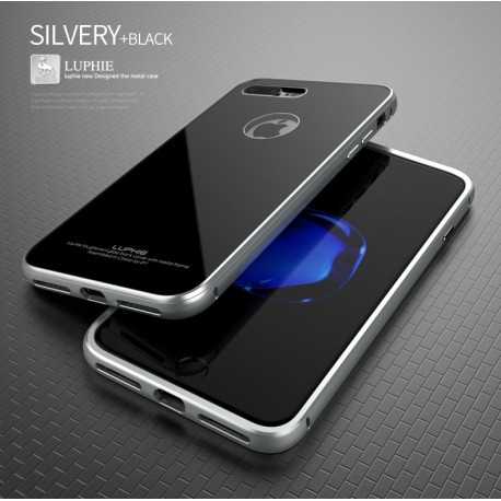 Чехол LUPHIE для IPHONE7 CIRCLE ARC TOUGHENED GLASS BACK / серебро+черный