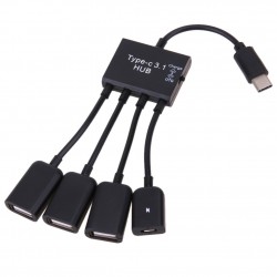 Переходник USB TypeC - OTG USB 2.0 (3 порта)+Micro USB c подзарядкой (mama)