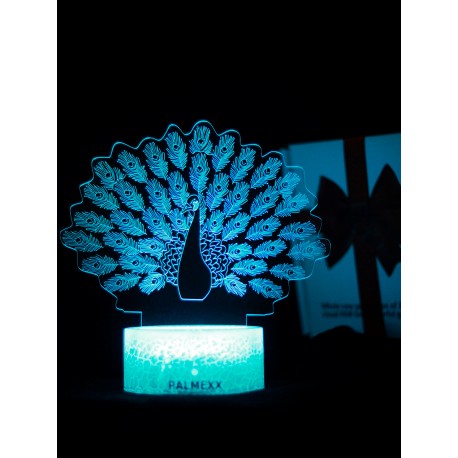 Светодиодный ночник PALMEXX 3D светильник LED RGB 7 цветов (павлин) LAMP-038