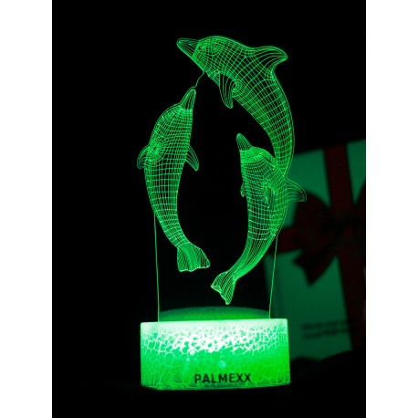 Светодиодный ночник PALMEXX 3D светильник LED RGB 7 цветов (дельфины) LAMP-046