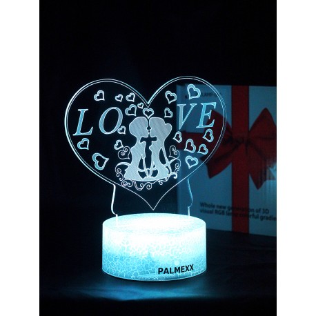 Светодиодный ночник PALMEXX 3D светильник LED RGB 7 цветов (поцелуй) LAMP-082