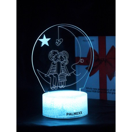 Светодиодный ночник PALMEXX 3D светильник LED RGB 7 цветов (двое на луне) LAMP-050