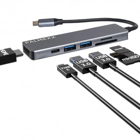 Хаб PALMEXX 6in1 USB-C to HDMI+2*USB3.0+USBC+CR