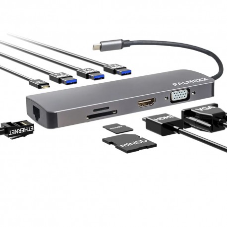 Хаб PALMEXX USBC HDMI-VGA-3*USB3.1-USBC-CR-Ethernet
