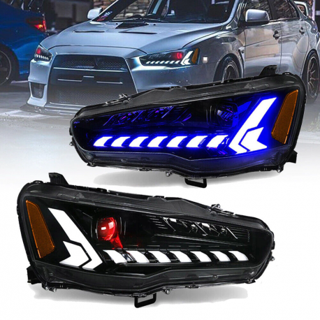 Тюнинг фары Lancer X FULL LED “AUDI STYLE” DEMON EYE / черные