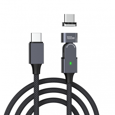 Магнитный поворотный кабель PALMEXX USB-C to USB-C, PD 100W, длина 2м,серый