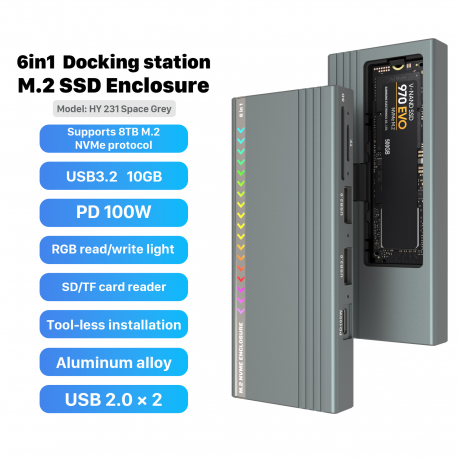 Корпус PALMEXX SD231B для M.2 NVMe SSD, USB-C 3.2 Gen2, HUB, PD100W