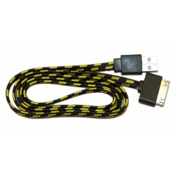 Кабель USB для Apple iPhone 4 / iPad2 в переплёте плоский /черный-желтый/