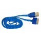 Кабель USB для Apple iPhone 4 / iPad2 в переплёте плоский /синий-черный/
