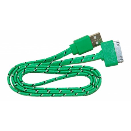 Кабель USB для Apple iPhone 4 / iPad2 в переплёте плоский /зеленый-черный/