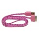 Кабель USB для Apple iPhone 4 / iPad2 в переплёте плоский /розовый-черный/