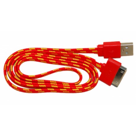 Кабель USB для Apple iPhone 4 / iPad2 в переплёте плоский /красный-желтый/