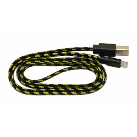 Кабель USB для Apple iPhone 5 в переплёте плоский /черный-желтый/