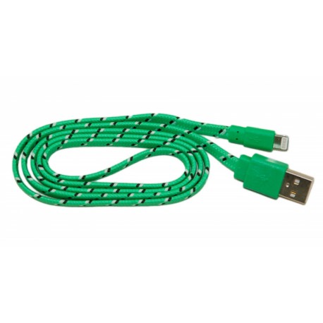 Кабель USB для Apple iPhone 5 в переплёте плоский /зеленый-черный/