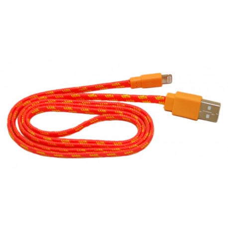 Кабель USB для Apple iPhone 5 в переплёте плоский /оранжевый-желтый/