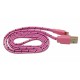 Кабель USB для Apple iPhone 5 в переплёте плоский /розовый-черный/