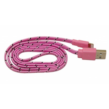 Кабель USB для Apple iPhone 5 в переплёте плоский /розовый-черный/
