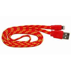 Кабель USB для Apple iPhone 5 в переплёте плоский /красный-желтый/