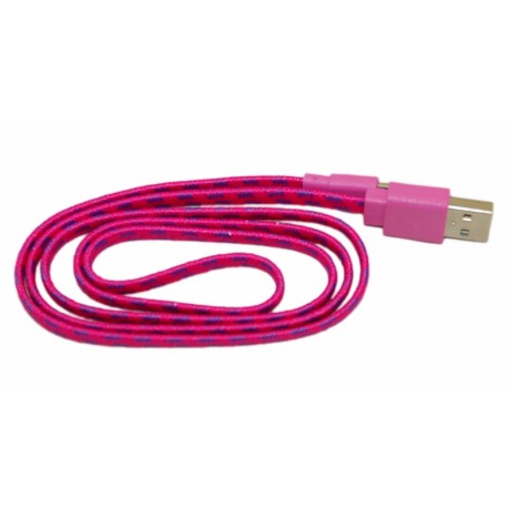 Кабель USB для Apple iPhone 5 в переплёте плоский /малиновый-сиреневый/