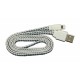 Кабель USB для Apple iPhone 5 в переплёте плоский /белый-серый/