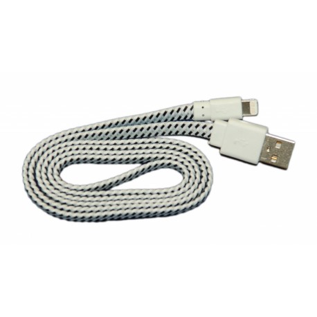 Кабель USB для Apple iPhone 5 в переплёте плоский /белый-серый/