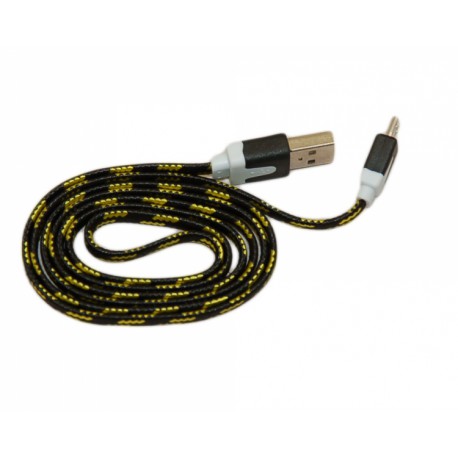 Кабель USB - micro USB в переплёте плоский /черный-желтый/