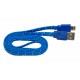 Кабель USB - micro USB в переплёте плоский /синий-черный/