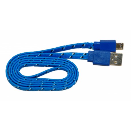 Кабель USB - micro USB в переплёте плоский /синий-черный/