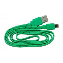 Кабель USB - micro USB в переплёте плоский /зеленый-черный/