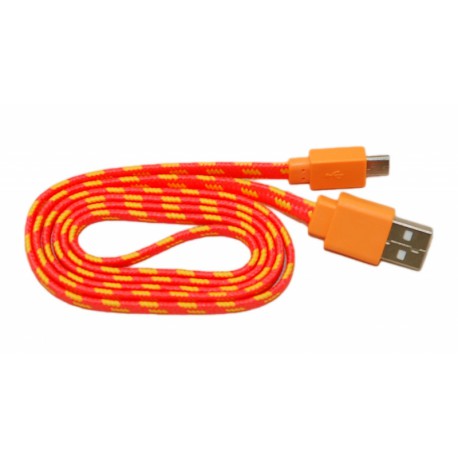 Кабель USB - micro USB в переплёте плоский /оранжевый-желтый/