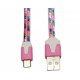 Кабель USB - micro USB в переплёте плоский /розовый-зеленый/