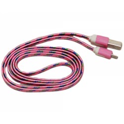 Кабель USB - micro USB в переплёте плоский /розовый-зеленый/