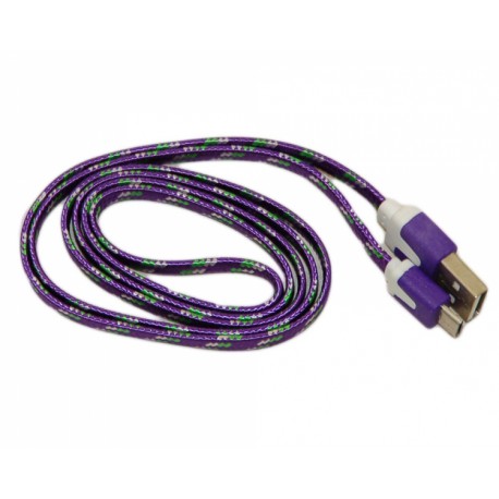 Кабель USB - micro USB в переплёте плоский /сиреневый-белый/