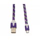 Кабель USB - micro USB в переплёте плоский /сиреневый-белый/