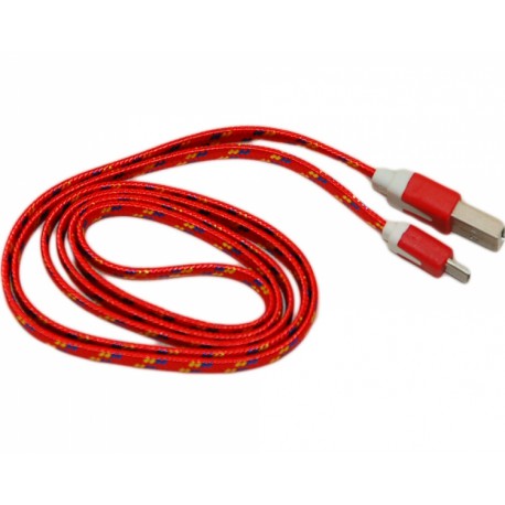 Кабель USB - micro USB в переплёте плоский /красный-желтый/