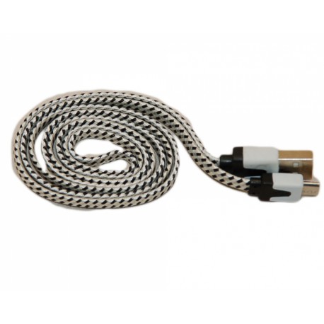Кабель USB - micro USB в переплёте плоский /белый-черный/