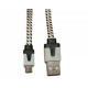 Кабель USB - micro USB в переплёте плоский /белый-черный/