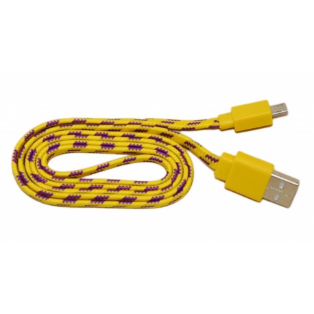 Кабель USB - micro USB в переплёте плоский /желтый-стальной/