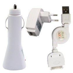 Зарядное устройство 3 в 1 для iPod, iPhone (USB-кабель, СЗУ, АЗУ) /5V 1A/
