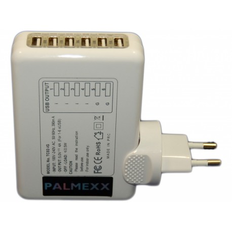 Зарядное устройство от сети на 6хUSB порта 5V 4A /белый/
